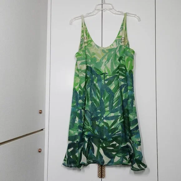 Cabi Castaway Tropical Palm Leaf Mini Dress Women's Size M Green - Picture 4 of 7